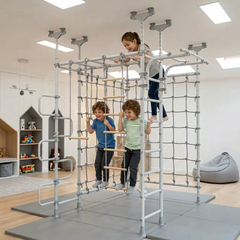 Cosmo - Indoor Climbing Playset with Double Monkey Bars and 2 Spider Nets