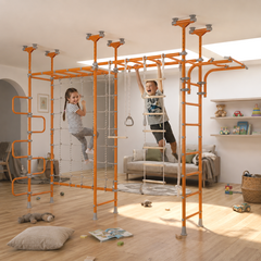 Jupiter Plus - Indoor Climbing Playset with Double Monkey Bars and Spider Net